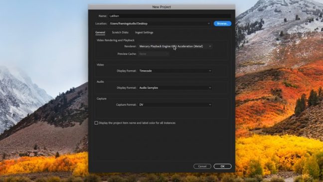 New Project pada Adobe Premiere Pro